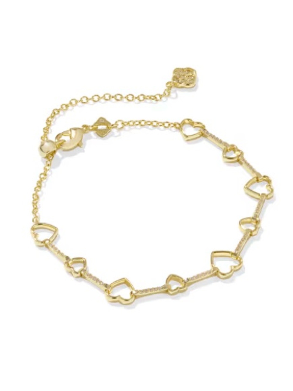 Kendra Scott Haisley Heart Gold Delicate Chain Bracelet in White CZ